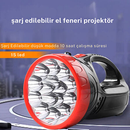 Gold Kama Uzun Mesafeli 15 Ledli Şarjlı El Feneri GK7775 - Kamp, Avcı, Balıkçı Feneri, Çadır Lambası