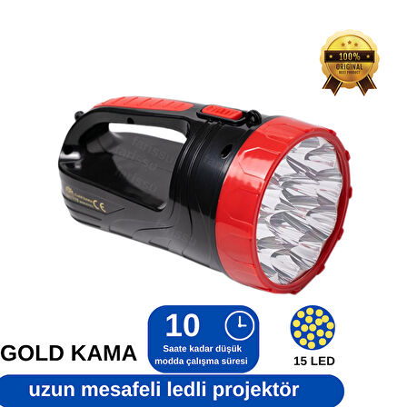 Gold Kama Uzun Mesafeli 15 Ledli Şarjlı El Feneri GK7775 - Kamp, Avcı, Balıkçı Feneri, Çadır Lambası