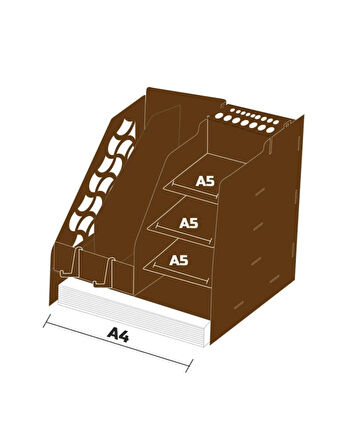 Evrak Rafı Pratik Masa Üstü Düzenleyici Ahşap Organizer Kahverenği
