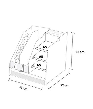 Evrak Rafı Pratik Masa Üstü Düzenleyici Ahşap Organizer Siyah