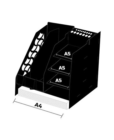 Evrak Rafı Pratik Masa Üstü Düzenleyici Ahşap Organizer Siyah