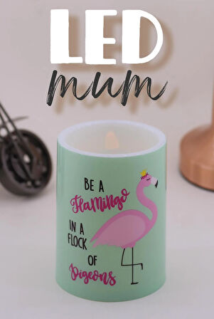 Led Mum 3Lü Flamingo Bardak Tipi Pilli Dumansız Alevli Dekoratif Yapay Mum 10 cm