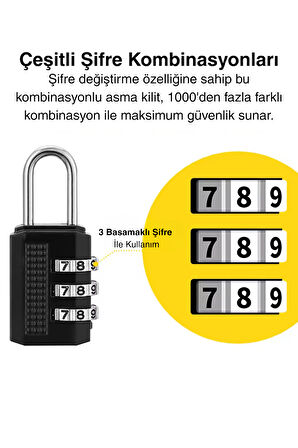 Şifreli Güvenlik Kilidi 3 Şifreli Asma Kilit Dolap Bavul Valiz Çanta Güvenlik Şifreli Kilit 25 mm