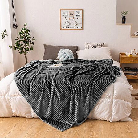 Mulberry Fitilli Tek Kişilik Polar Battaniye Antrasit 170 x 230 cm