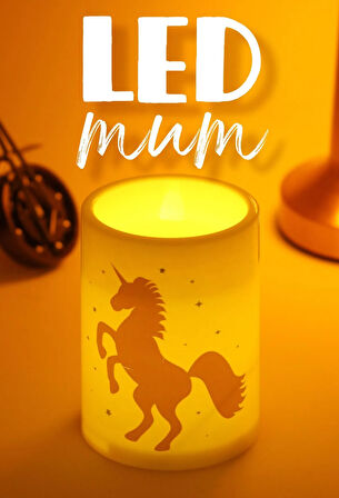 Led Mum 3Lü Unicorn Bardak Tipi Pilli Dumansız Alevli Dekoratif Yapay Mum 10 cm