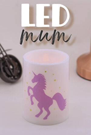 Led Mum 3Lü Unicorn Bardak Tipi Pilli Dumansız Alevli Dekoratif Yapay Mum 10 cm