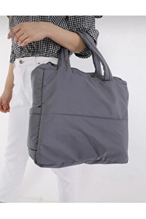 Kabartmalı Puf Kumaş Shopper Kadın Omuz Kol Çanta