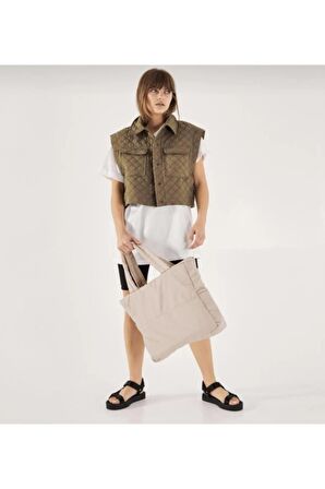 Kabartmalı Puf Kumaş Shopper Kadın Omuz Kol Çanta