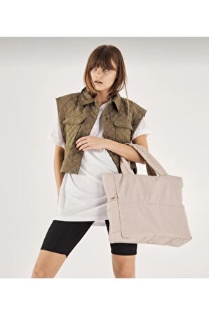 Kabartmalı Puf Kumaş Shopper Kadın Omuz Kol Çanta