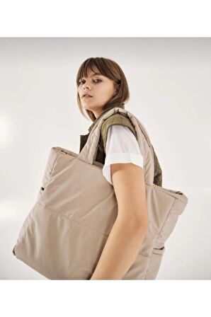 Kabartmalı Puf Kumaş Shopper Kadın Omuz Kol Çanta