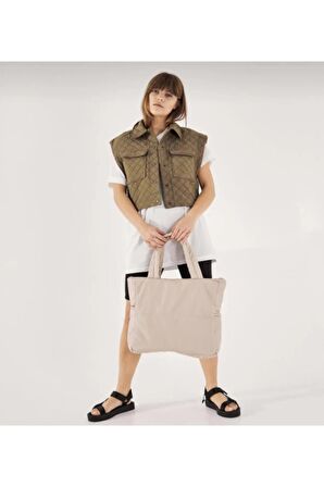Kabartmalı Puf Kumaş Shopper Kadın Omuz Kol Çanta
