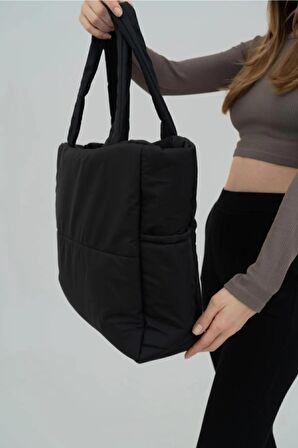 Kabartmalı Puf Kumaş Shopper Kadın Omuz Kol Çanta