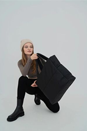Kabartmalı Puf Kumaş Shopper Kadın Omuz Kol Çanta