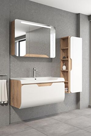 TALES 100 CM BANYO DOLABI DORADO/BEYAZ - BOY DOLAP DAHİL 