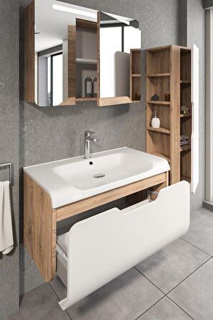 TALES 100 CM BANYO DOLABI DORADO/BEYAZ - BOY DOLAP DAHİL 