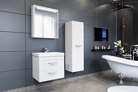 MARİA 60 CM BANYO DOLABI BEYAZ - BOY DOLAP DAHİL 