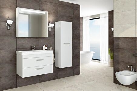 MARİA 80 CM BANYO DOLABI  BEYAZ - BOY DOLAP DAHİL 