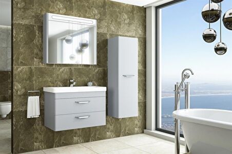 MARİA 80 CM BANYO DOLABI WİNDOW GRİ - BOY DOLAP DAHİL 