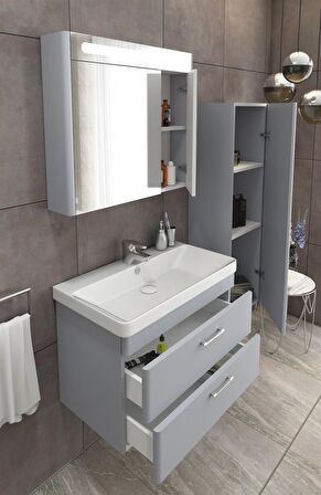 MARİA 80 CM BANYO DOLABI WİNDOW GRİ - BOY DOLAP DAHİL 