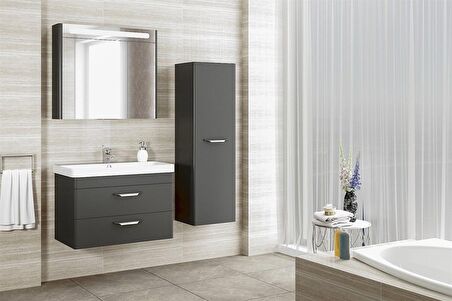 MARİA 80 CM BANYO DOLABI  ANTRASİT - BOY DOLAP DAHİL