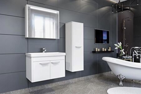 MAUNA 80 CM BANYO DOLABI BEYAZ - BOY DOLAP DAHİL 