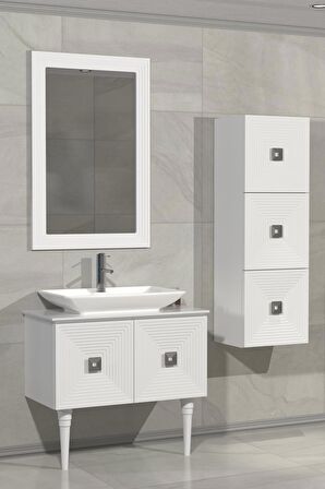 MOSTAR 80CM BEYAZ LAVABOLU BANYO DOLABI BEYAZ - BOY DOLAP DAHİL 