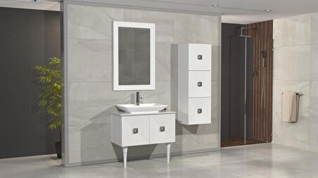 MOSTAR 80CM BEYAZ LAVABOLU BANYO DOLABI BEYAZ - BOY DOLAP DAHİL 