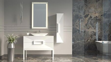 OMENTE 100CM BANYO DOLABI BEYAZ - BOY DOLAP DAHİL 