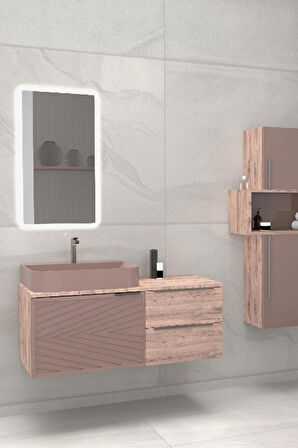 ARRON 100CM BANYO DOLABI SÜTLÜ KAHVE/DORADO - RAF MODÜLLER HARİÇ - BOY DOLAP DAHİL 