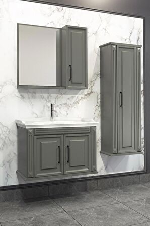 MİLANO 80 CM BANYO DOLABI ANRASİT - BOY DOLAP DAHİL 