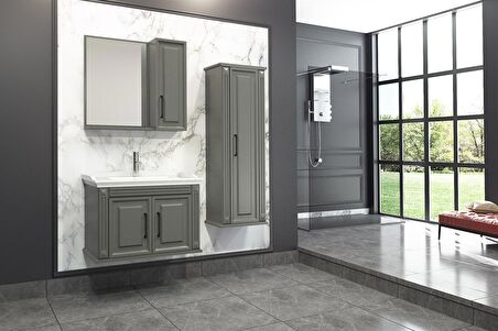 MİLANO 80 CM BANYO DOLABI ANRASİT - BOY DOLAP DAHİL 