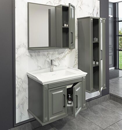 MİLANO 80 CM BANYO DOLABI ANRASİT - BOY DOLAP DAHİL 