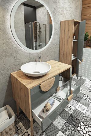 BOLİVYA 85 CM BANYO DOLABI ANTRASİT/DORADO - BOY DOLAP HARİÇ 