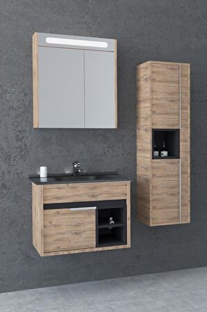 NAPOLİ 65 CM SİYAH LAVABOLU BANYO DOLABI  DORADO/ANTRASİT - BOY DOLAP DAHİL 