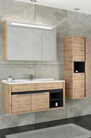 NAPOLİ 85 CM  BEYAZ LAVABOLU BANYO DOLABI  DORADO/ANTRASİT - BOY DOLAP DAHİL 