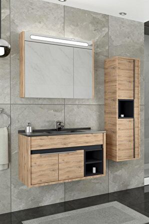 NAPOLİ 85 CM SİYAH LAVABOLU BANYO DOLABI  DORADO/ANTRASİT - BOY DOLAP DAHİL 