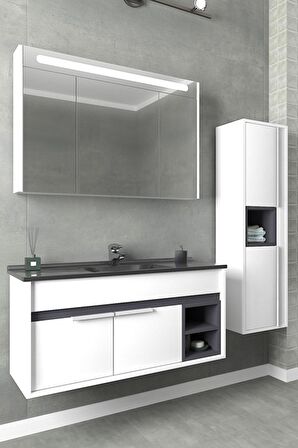 NAPOLİ 100 CM SİYAH LAVABOLU BANYO DOLABI BEYAZ/ANTRASİT - BOY DOLAP DAHİL 