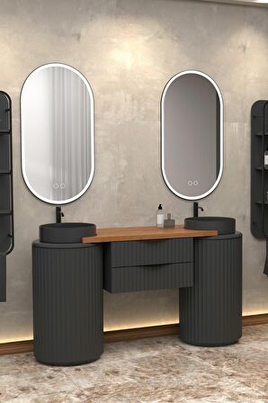 LOTUS DUO 150 CM ANTRASİT LAVABOLU BANYO DOLABI  ANTRASİT - RAF MODÜL HARİÇ