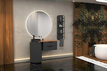 LOTUS SINGLE 105 CM ANTRASİT LAVABOLU BANYO DOLABI  ANTRASİT - RAF MODÜL HARİÇ