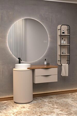 LOTUS SINGLE 105 CM BEYAZ LAVABOLU BANYO DOLABI  VİZON - RAF MODÜL DAHİL 