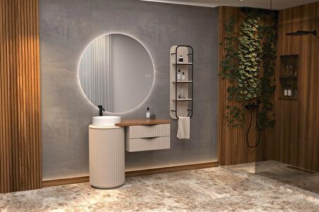 LOTUS SINGLE 105 CM BEYAZ LAVABOLU BANYO DOLABI  VİZON - RAF MODÜL DAHİL 