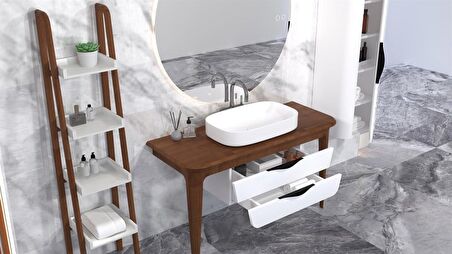 BREZZA 130 CM MASİF TEZGAH BEYAZ LAVABOLU BANYO DOLABI - RAF VE BOY DOLAP MODÜL DAHİL