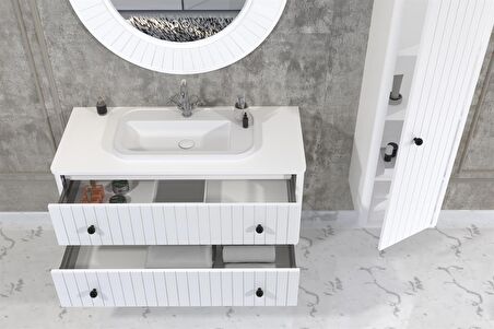 SOLARİS 120 CM BEYAZ LAVABOLU BANYO DOLABI  BEYAZ AYAKSIZ - BOY DOLAP HARİÇ