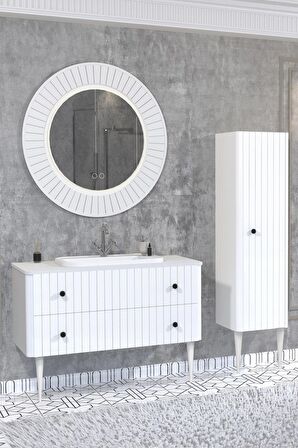 SOLARİS 120 CM BEYAZ LAVABOLU BANYO DOLABI BEYAZ AYAKLI - BOY DOLAP DAHİL
