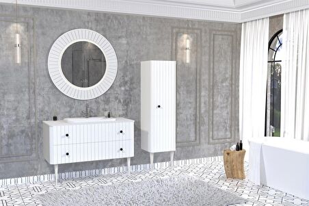 SOLARİS 120 CM BEYAZ LAVABOLU BANYO DOLABI BEYAZ AYAKLI - BOY DOLAP DAHİL