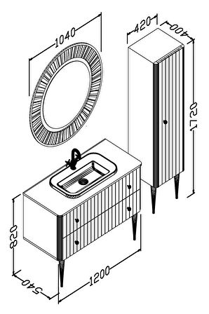 SOLARİS 120 CM BEYAZ LAVABOLU BANYO DOLABI BEYAZ AYAKLI - BOY DOLAP DAHİL