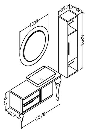 PRESTIGE 140 CM BEYAZ LAVABOLU BANYO DOLABI  BEYAZ - BOY DOLAP DAHİL