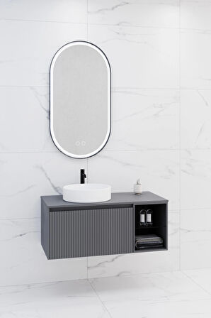 ALMONDE 100 CM BEYAZ LAVABOLU BANYO DOLABI  ANTRASİT - RAF VE BOY DOLAP HARİÇ