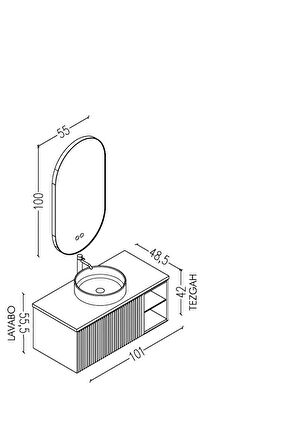 ALMONDE 100 CM BEYAZ LAVABOLU BANYO DOLABI  LACİVERT - RAF VE BOY DOLAP HARİÇ