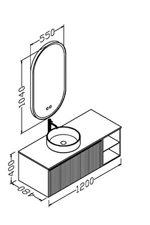 ALMONDE 120 CM BEYAZ LAVABOLU BANYO DOLABI  LACİVERT - RAF VE BOY DOLAP HARİÇ